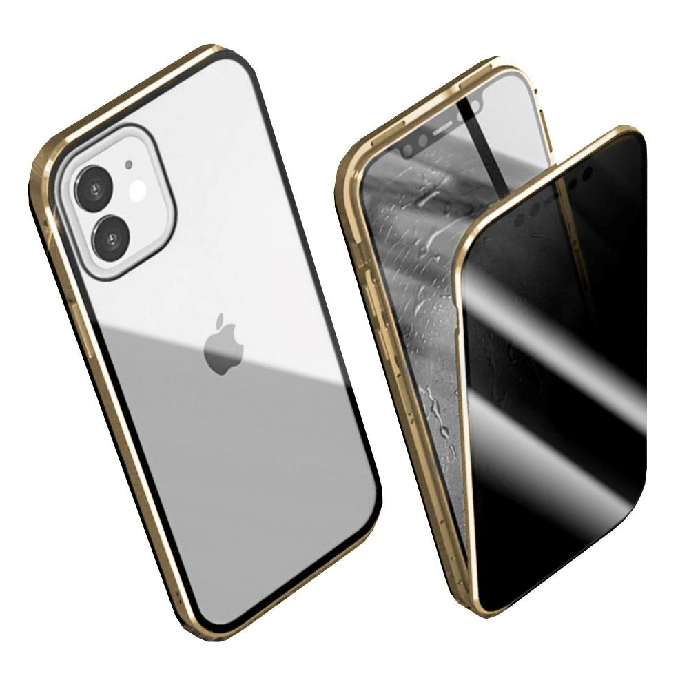 iPhone 12 / 12 Pro Magnetiskt Skal Sekretess med Glas Framsida och Baksida - Guld