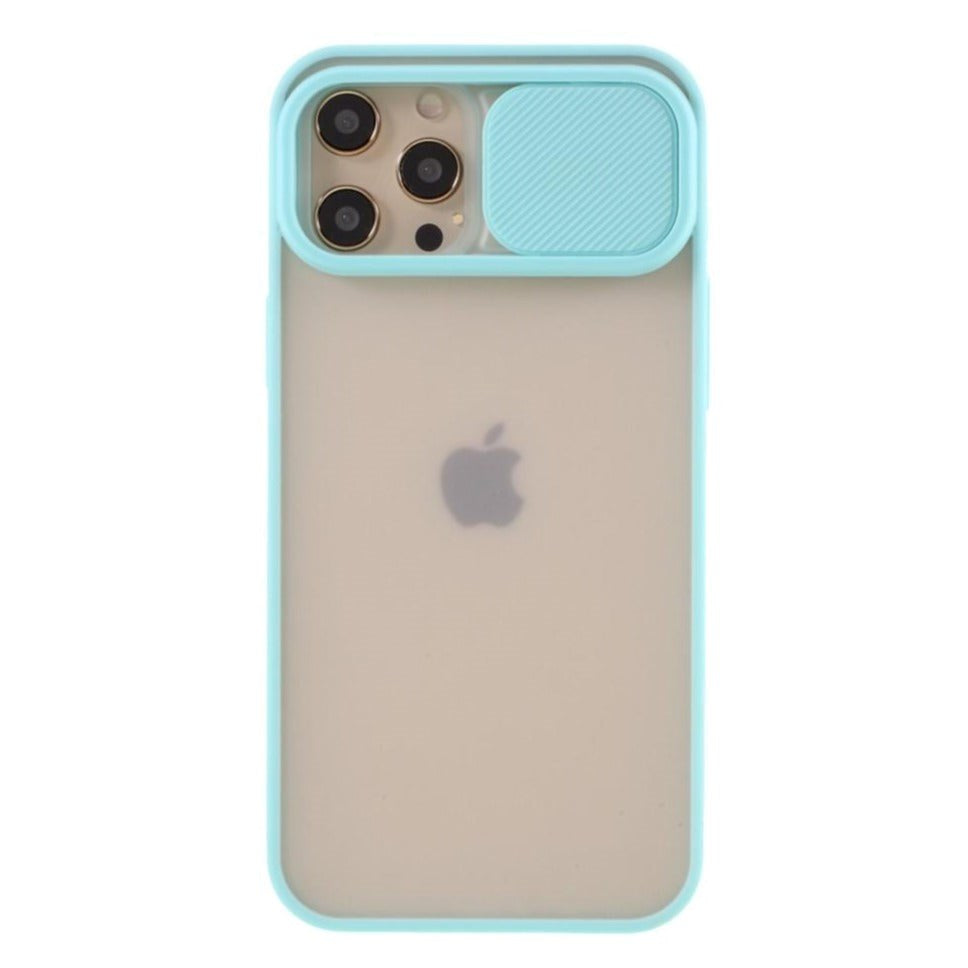 iPhone 12 Pro Max Skal Frostad Plast med Camslider - Cyan