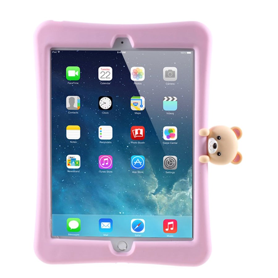 iPad 10.2" (2021 / 2020 / 2019) Pepkoo Barnskal med Stativfunktion och Björnfigur - Rosa / Beige