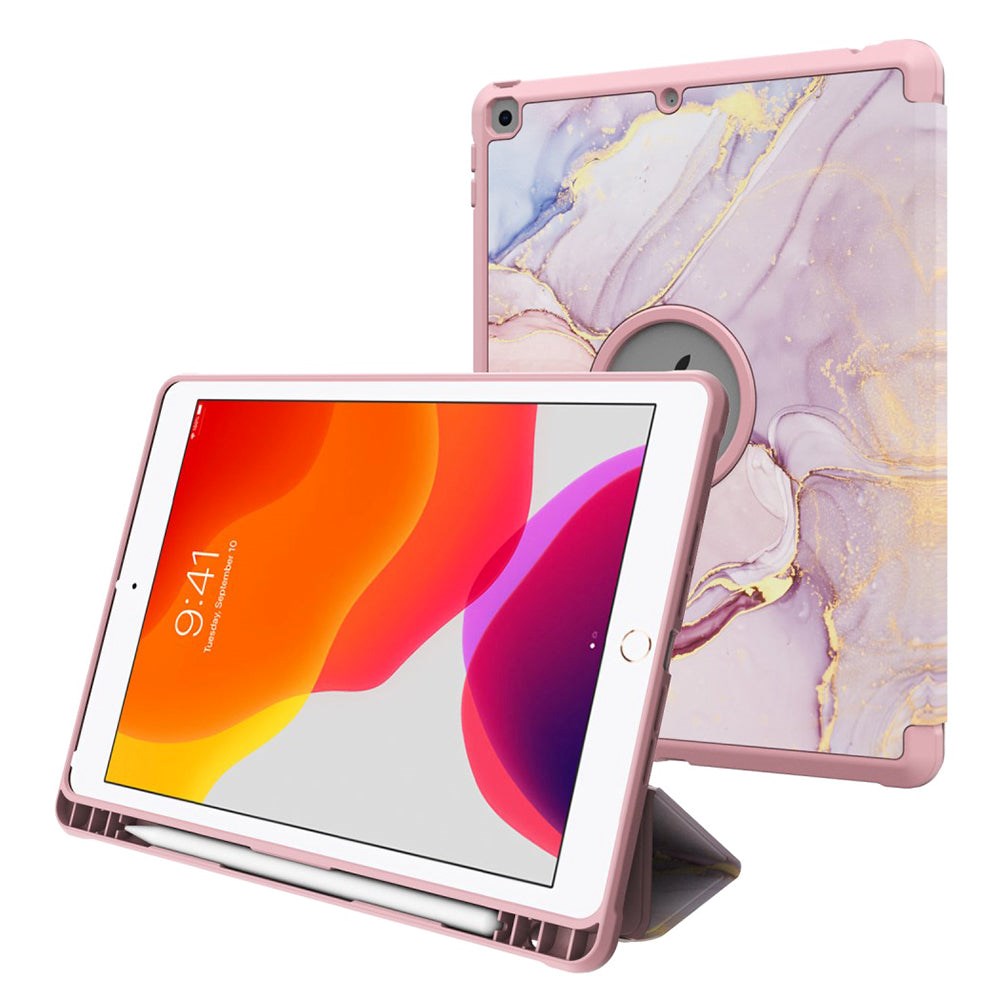 iPad 10.2" (2021 / 2020 / 2019) Tri-fold Fodral med Apple Pencil Hållare - Rosa Marmor