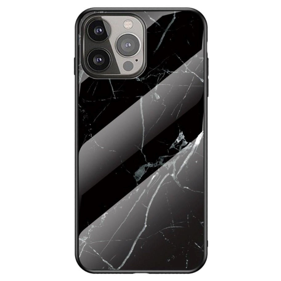 iPhone 13 Pro Max Skal med Glasbaksida - Svart Marmor