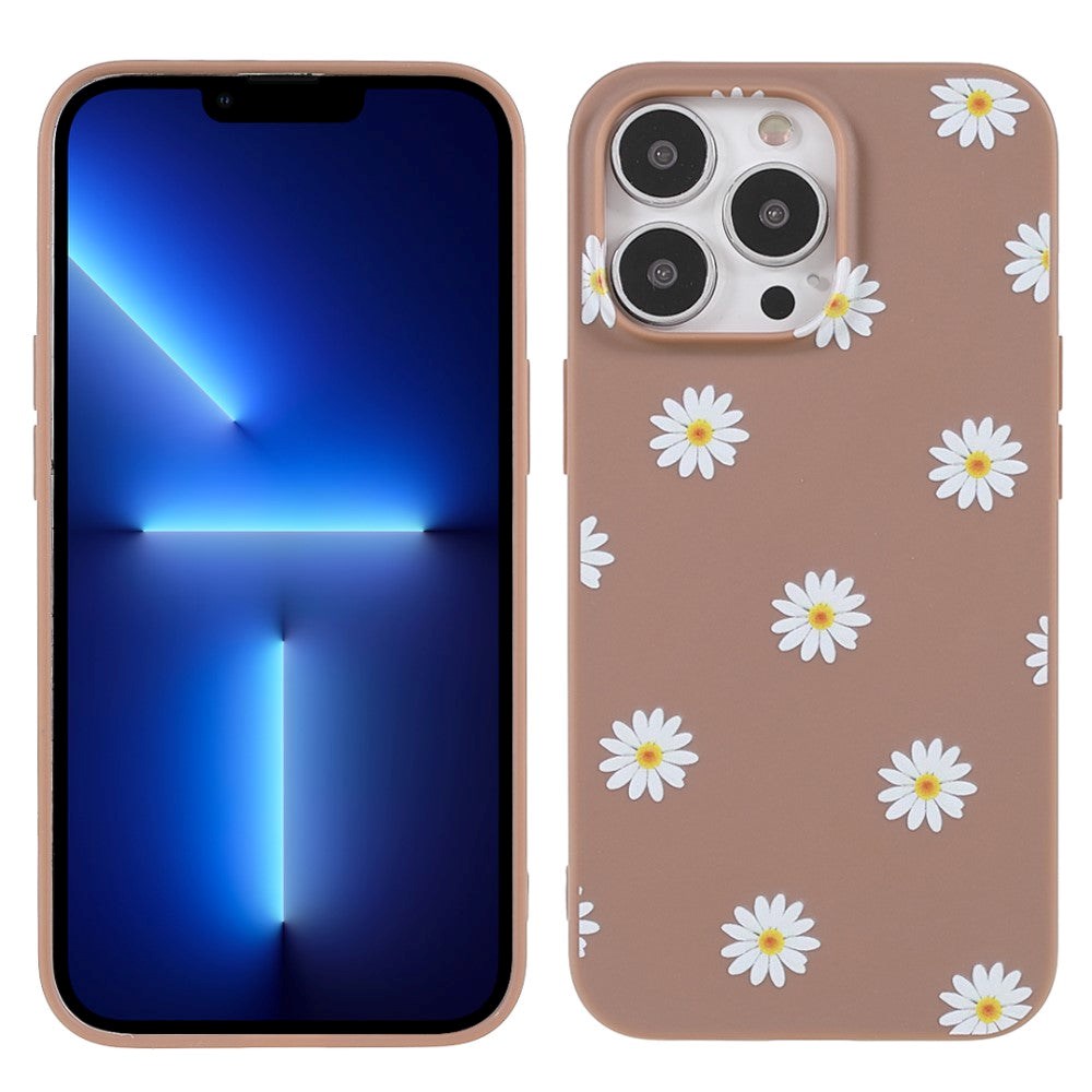 iPhone 13 Pro Flexibelt Plast Bakskal med Blommor - Brun