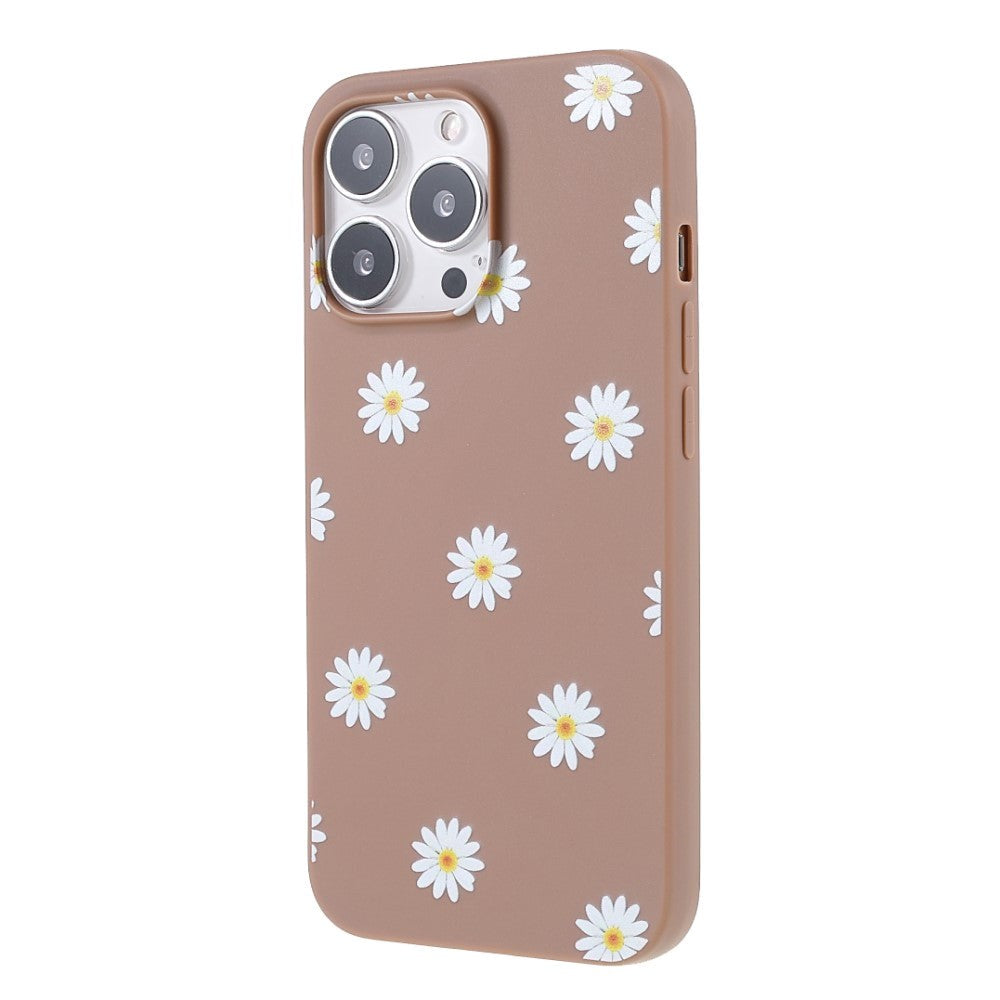 iPhone 13 Pro Flexibelt Plast Bakskal med Blommor - Brun