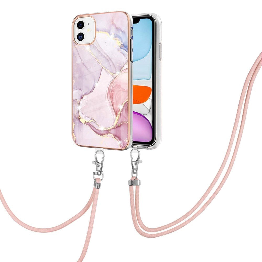 iPhone 11 Skal med Justerbar rem - Rosa Marmor