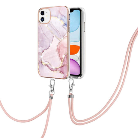 iPhone 11 Skal med Justerbar rem - Rosa Marmor