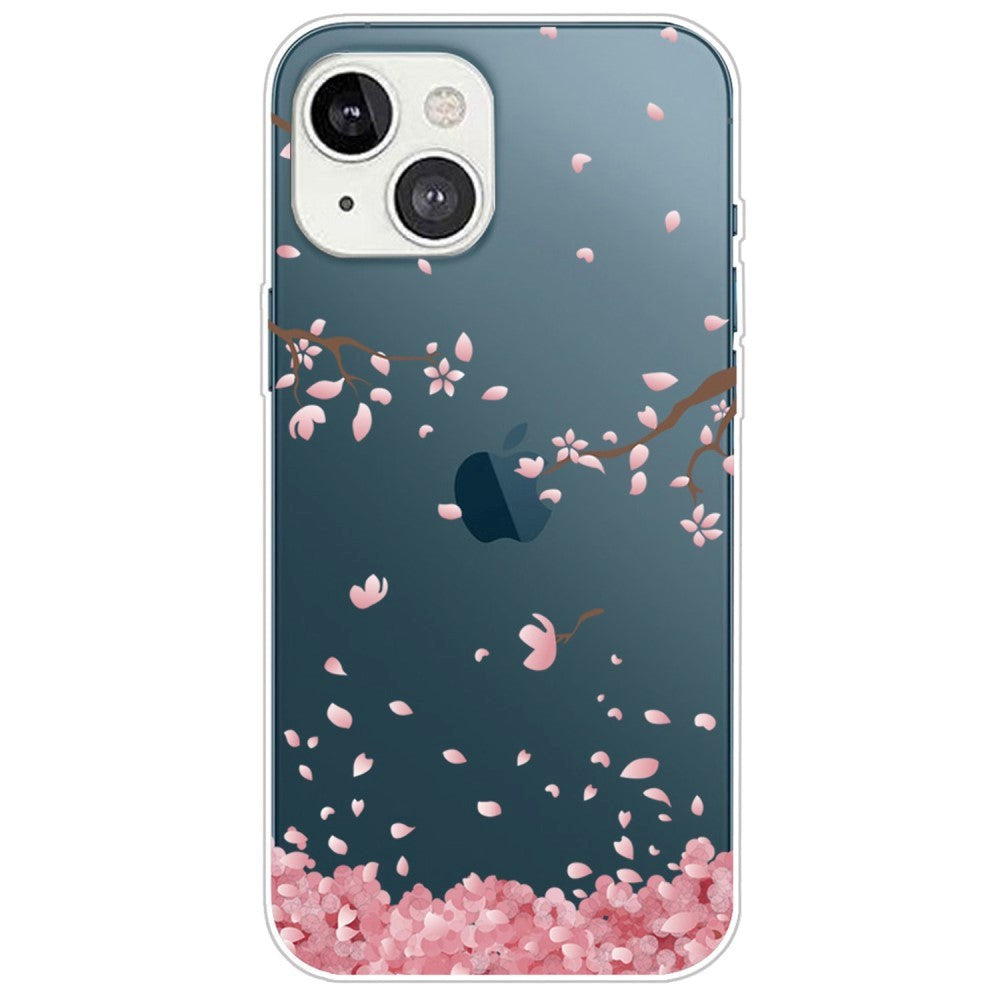 iPhone 14 Skal TPU - Transparent / Rosa Blommor