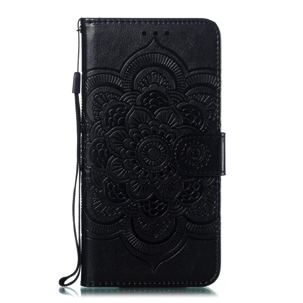 Samsung Galaxy A20e Leather Wallet Case Mandala mönster Svart