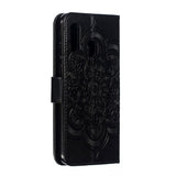 Samsung Galaxy A20e Leather Wallet Case Mandala mönster Svart