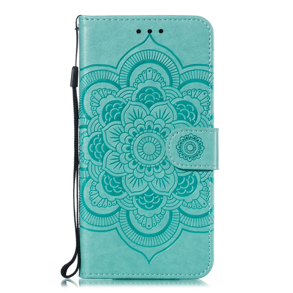 Samsung Galaxy A20e Leather Wallet Case Mandala Mönster Cyan Blue