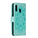 Samsung Galaxy A20e Leather Wallet Case Mandala Mönster Cyan Blue