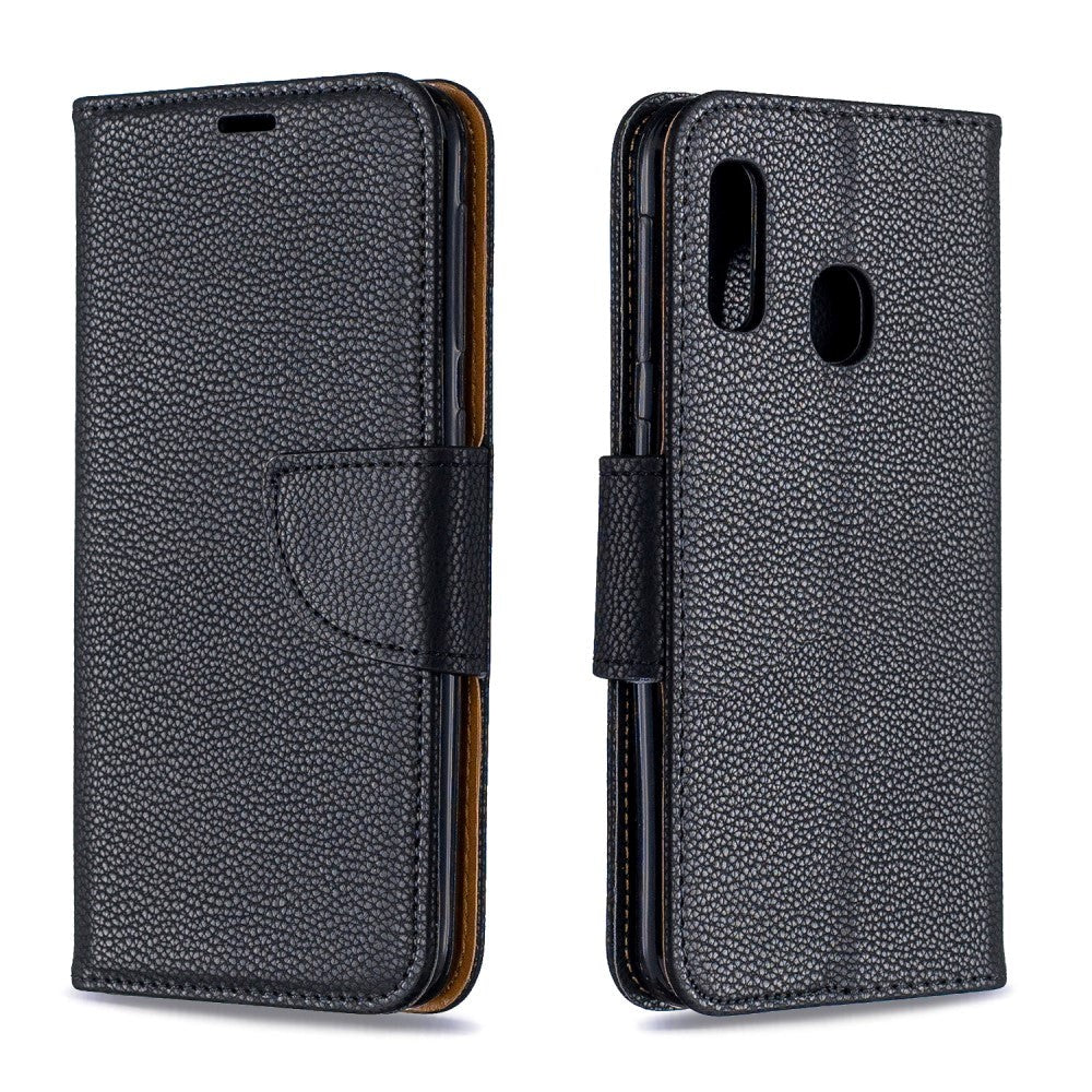 Samsung Galaxy A20e Leather Wallet Case & Strap - Svart