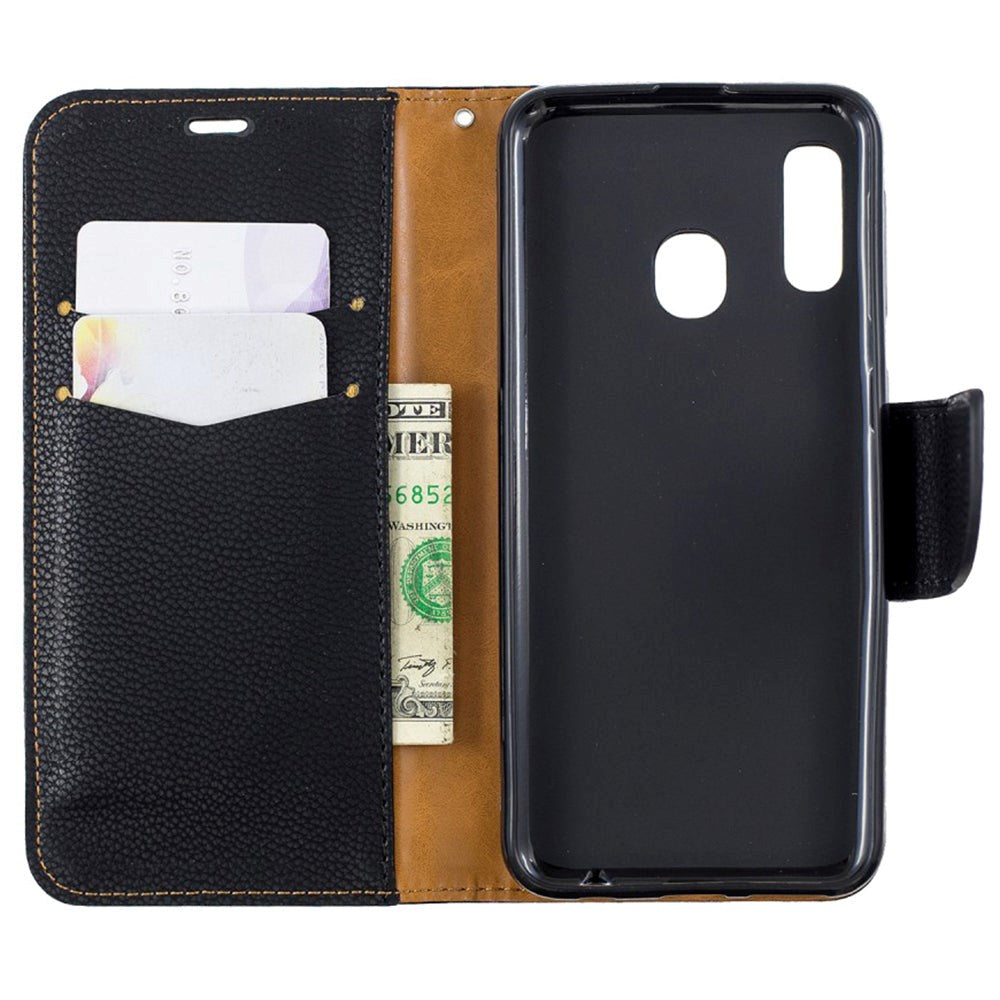 Samsung Galaxy A20e Leather Wallet Case & Strap - Svart