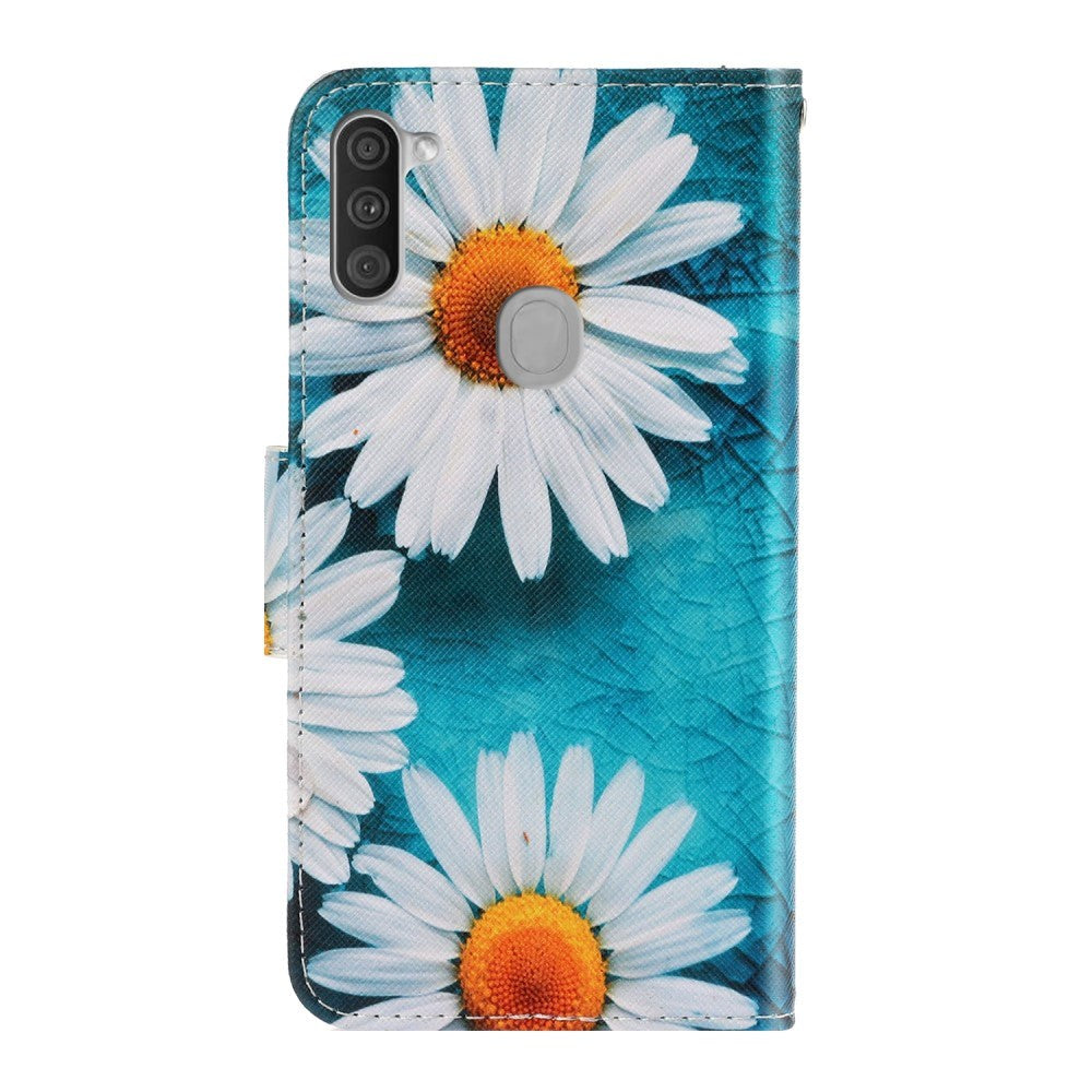 Samsung Galaxy M11 läder plånbokväska - Vita blommor