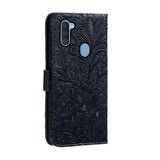 Samsung Galaxy M11 Floral Lace Leather Flip Case - Svart