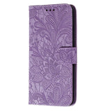 Samsung Galaxy M11 Floral Lace Leather Flip Case - Purple