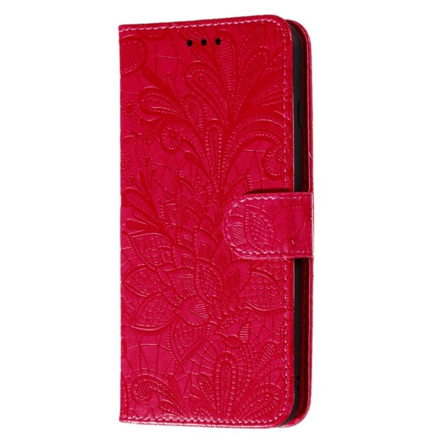 Samsung Galaxy M11 Floral Lace Leather Flip Case - Red