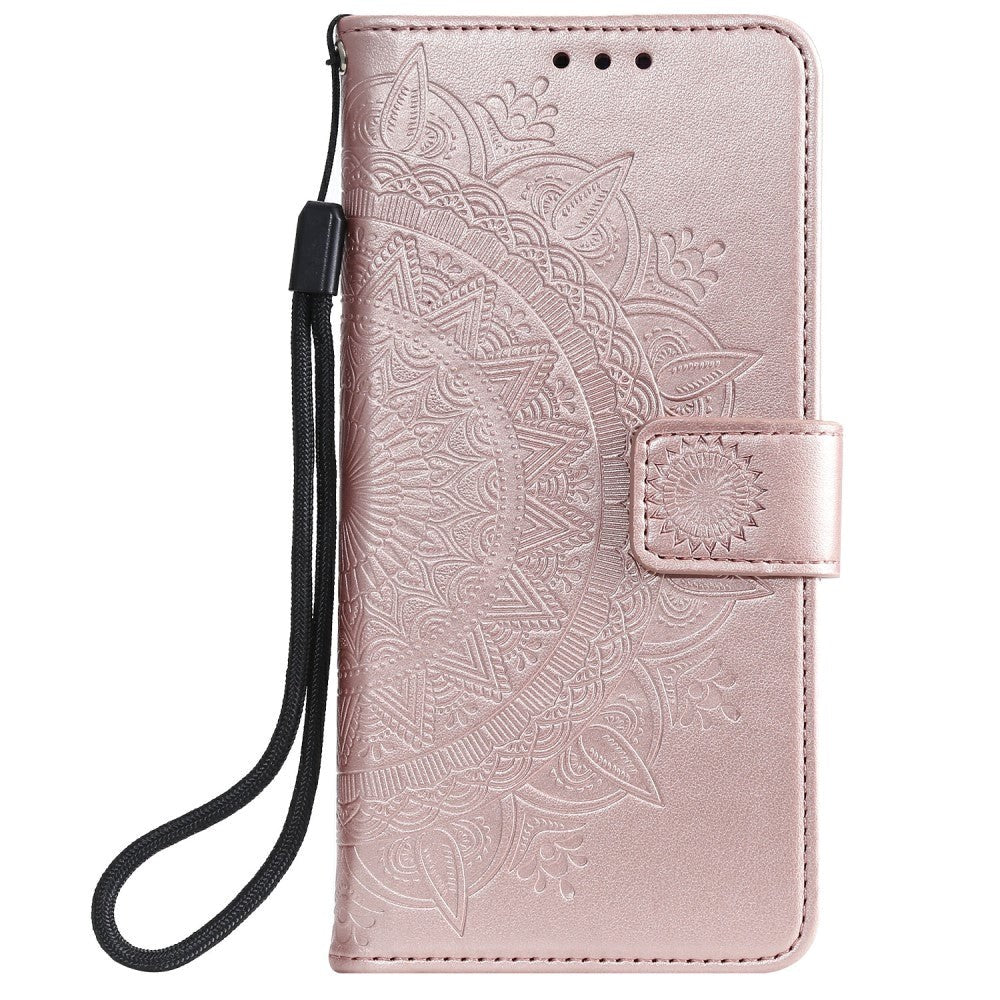 Samsung Galaxy A02S läderplånbok Case - Mandala Imprint - Rose Gold