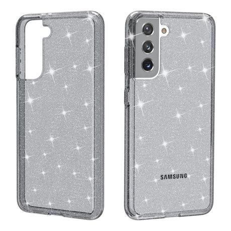 Samsung Galaxy S21 Skal Hybridplast - Glitter - Transparent / Svart