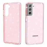 Samsung Galaxy S21 Skal Hybridplast - Glitter - Transparent / Rosa