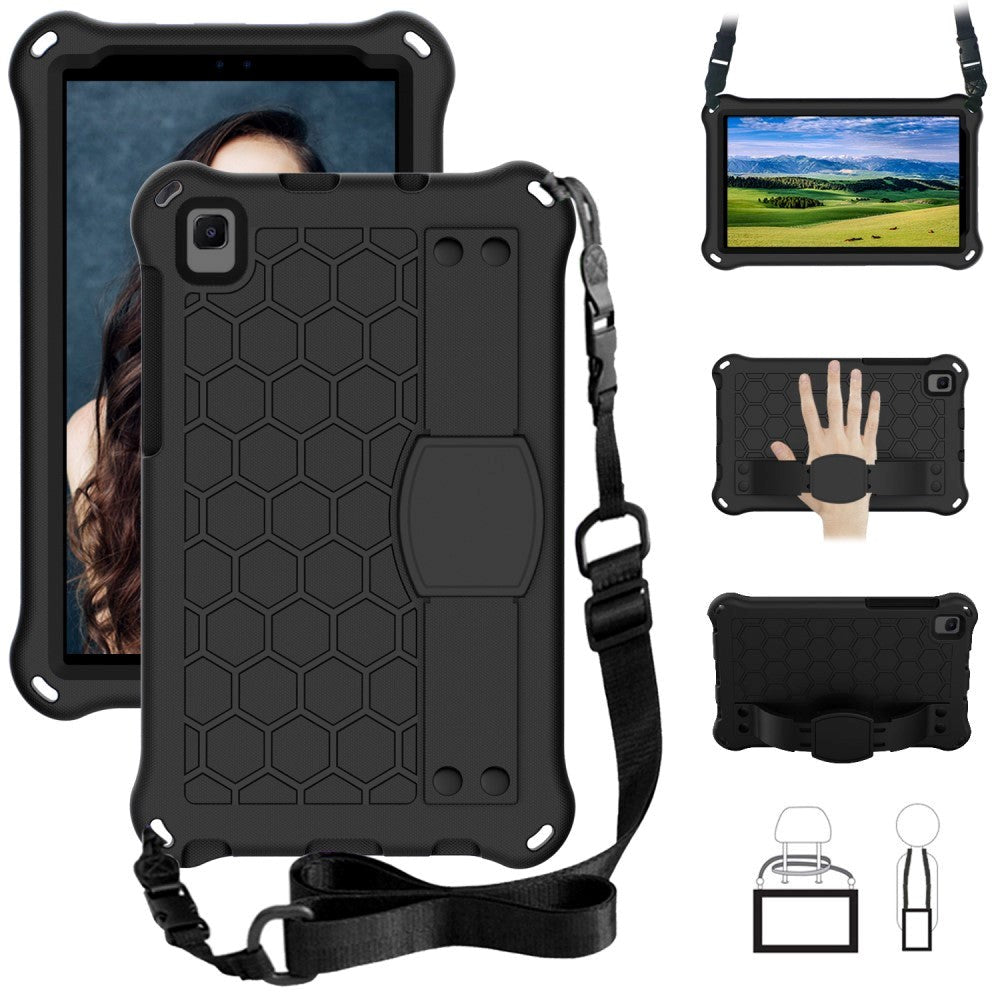 Samsung Galaxy Tab A7 Lite 8.7" Kids Case m. Shoulder Strap - Beehive Pattern - Black