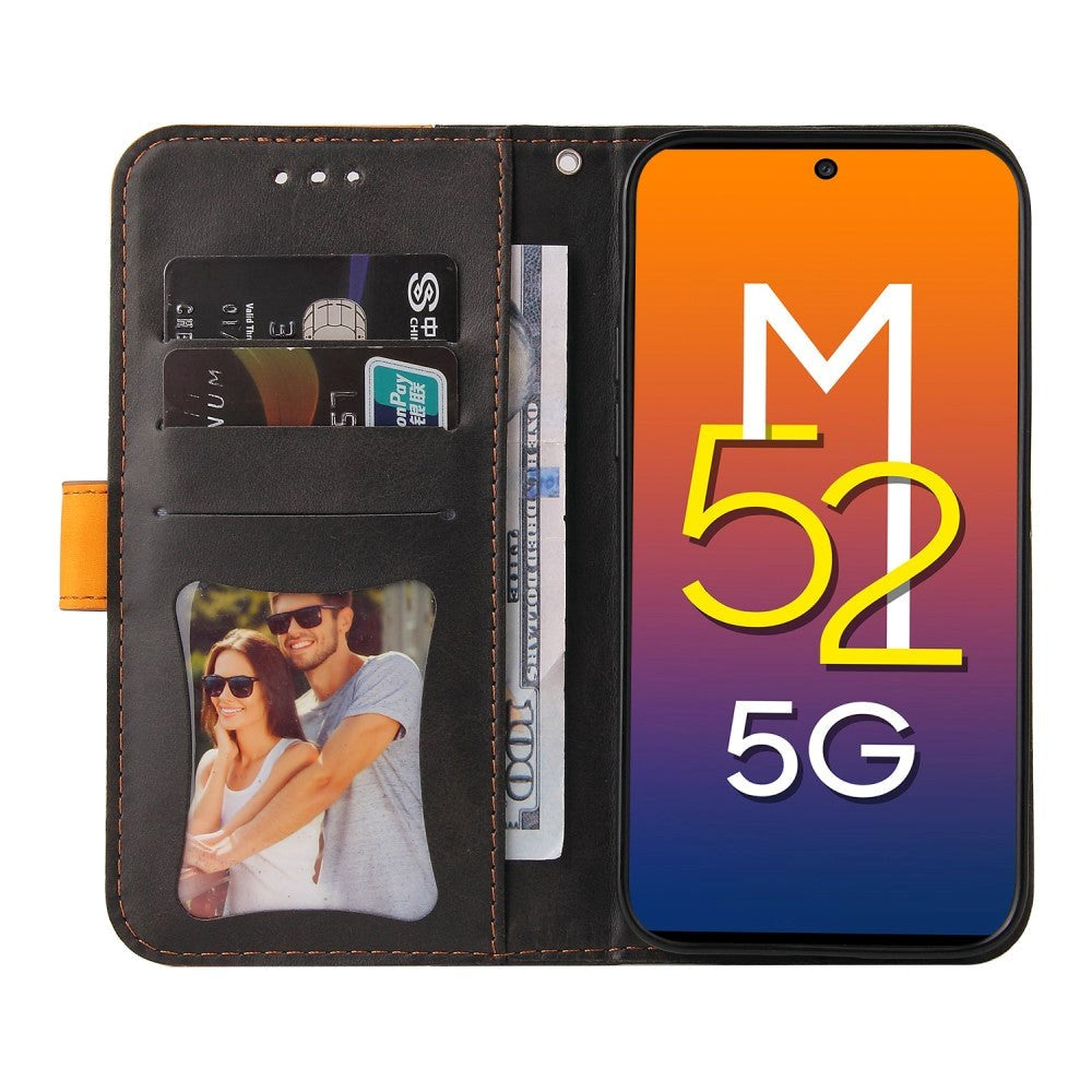 Samsung Galaxy M52 (5G) Tvåfärgad läderplånbok - Orange / Svart