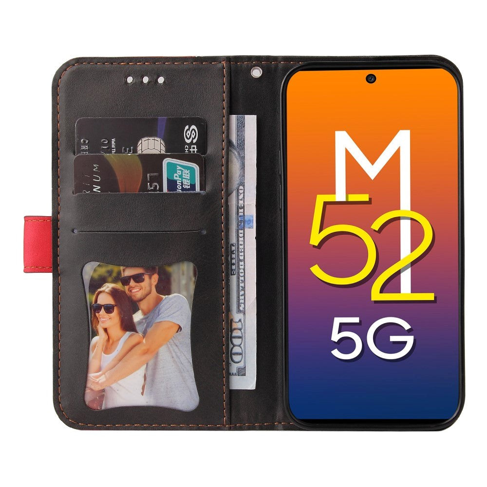 Samsung Galaxy M52 (5G) Tvåfärgad läderplånbok - Röd / Svart