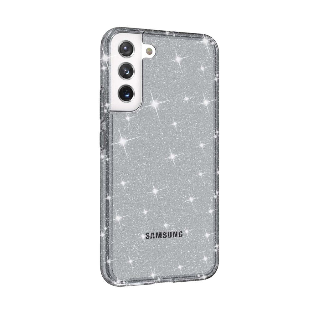 Samsung Galaxy S22 Hybridplast Skal - Transparent / Svart Glitter