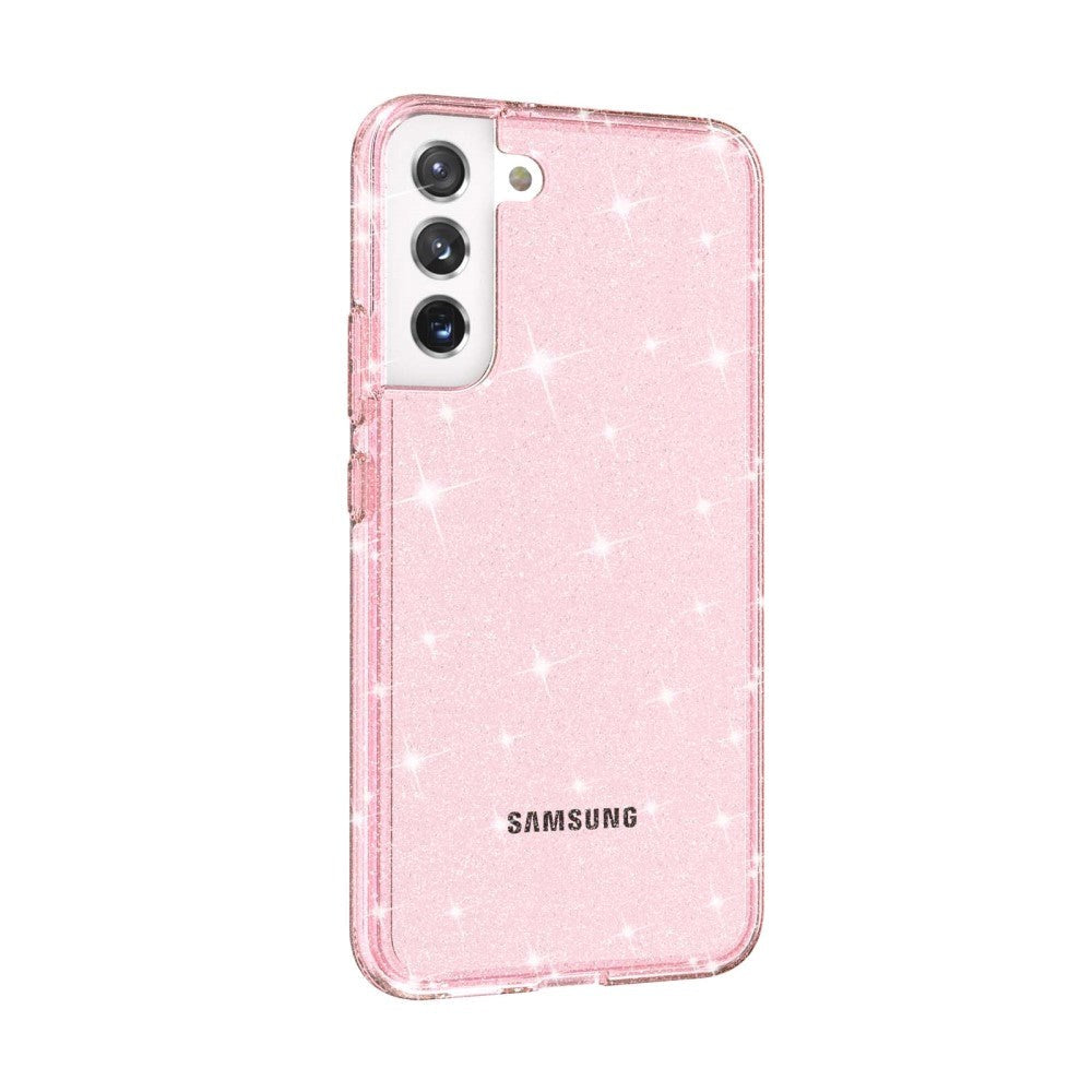 Samsung Galaxy S22 Hybridplast Skal - Transparent / Rosa Glitter