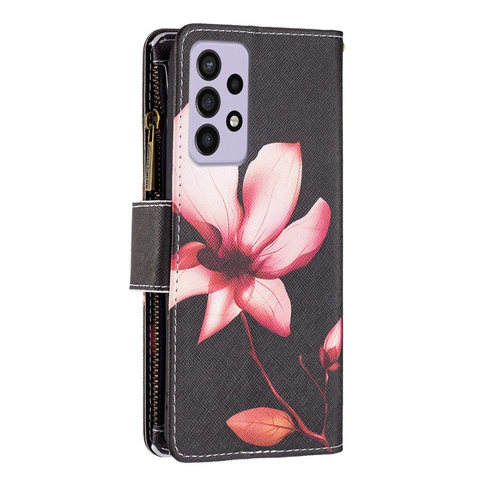 Samsung Galaxy A73 (5G) Läderfodral m. Stor plånbok - rosa blomma