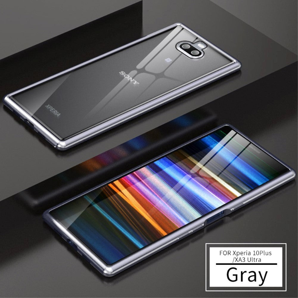 Sony Xperia 10 Plus Case m. Metal stötfångare och glas tillbaka - grått