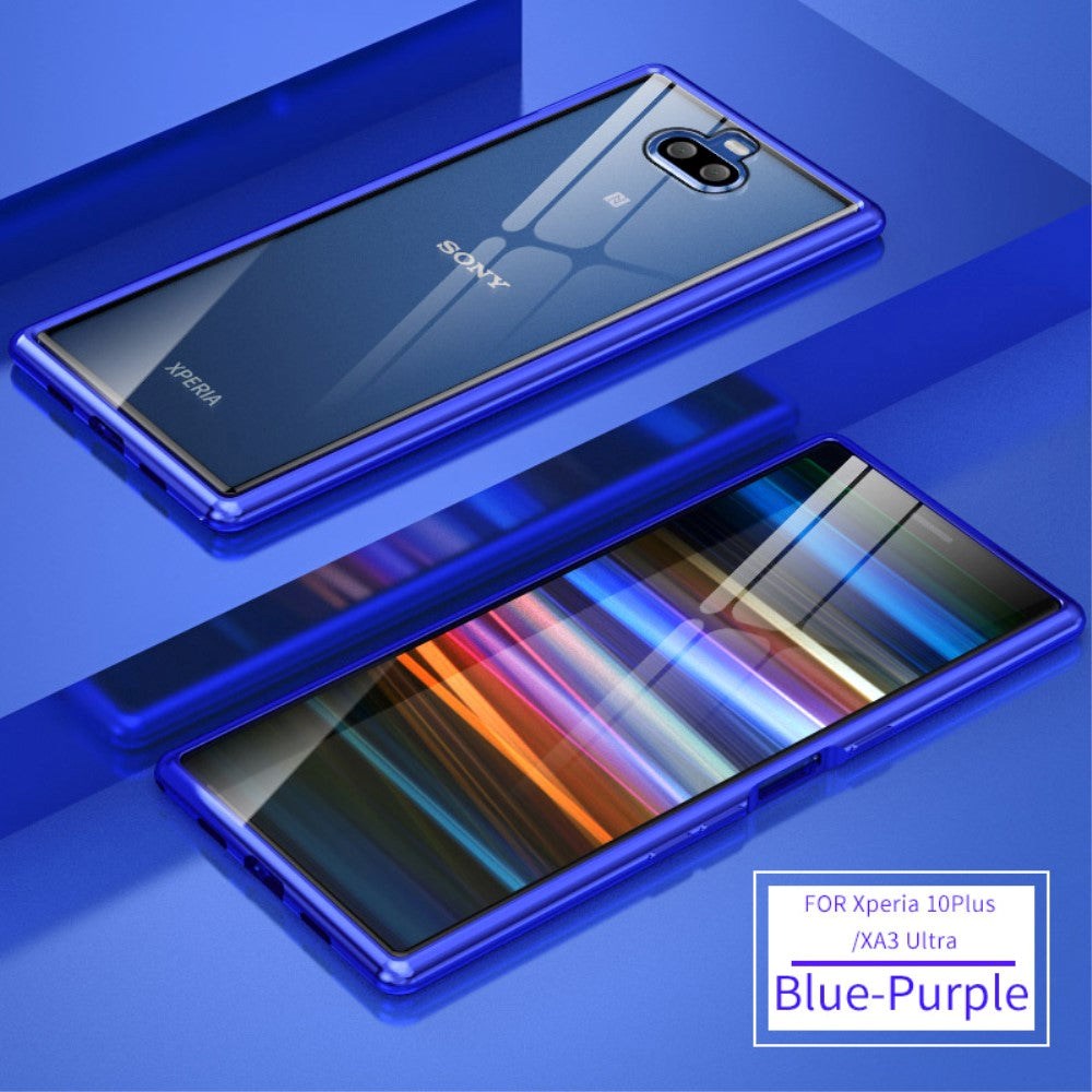 Sony Xperia 10 Plus Case m. Metal Bumper & Glass Back - Blue