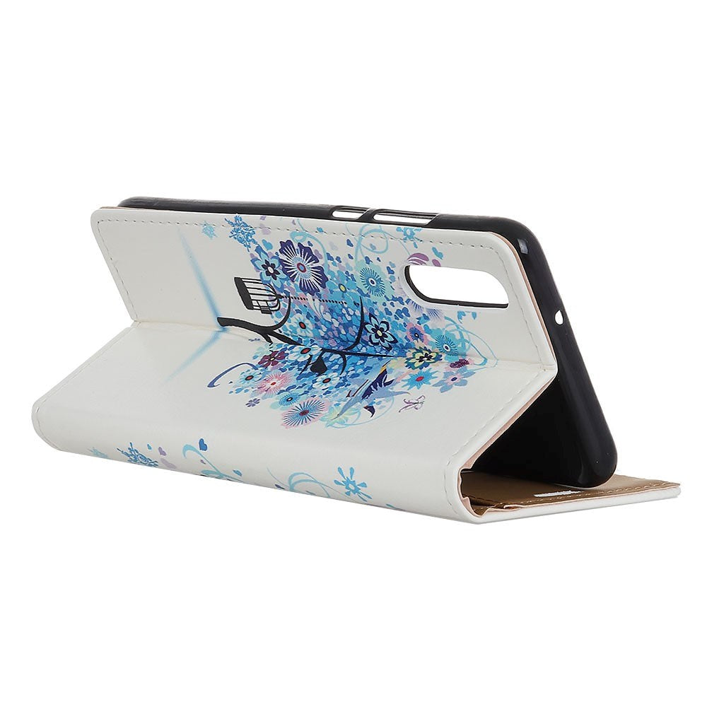 Sony Xperia L4 Leather Wallet Case - Flowers Wood Blue