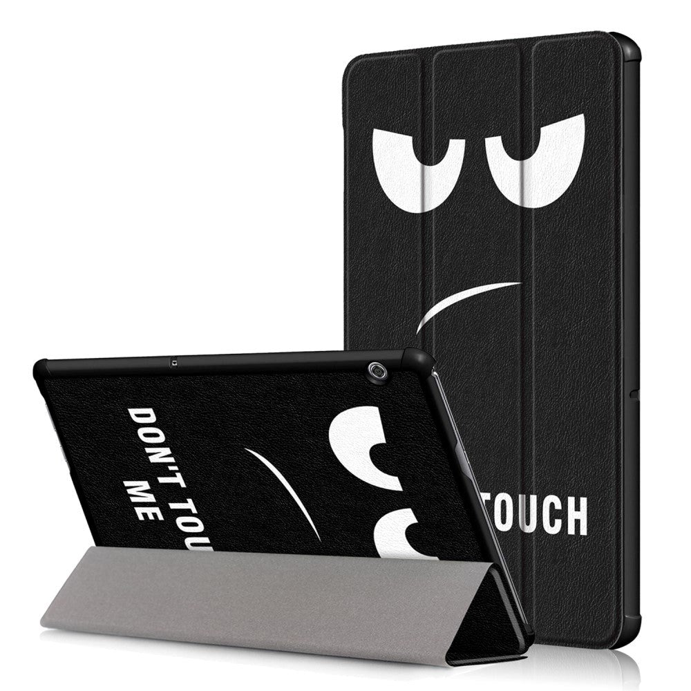 Huawei Mediapad T5 10 CASE - Foldbart Läderfodral m. "Don't Touch My Pad" - Svart