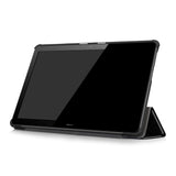 Huawei Mediapad T5 10 CASE - Foldbart Läderfodral m. "Don't Touch My Pad" - Svart