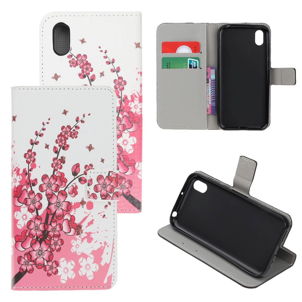 Huawei Y5 (2019) Flip Case m. Rosa blommor