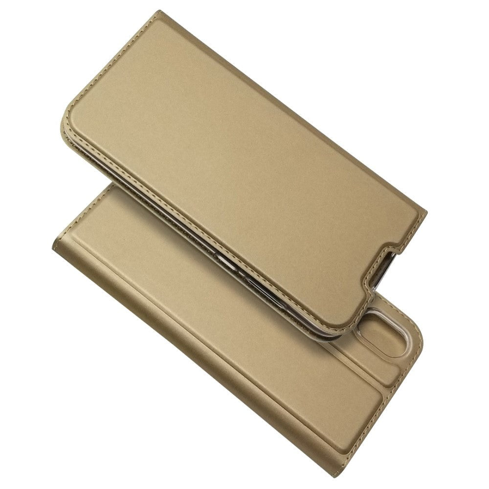 Huawei Y5 (2019) Slim Leather Flip Case m. Korthållare - Guld