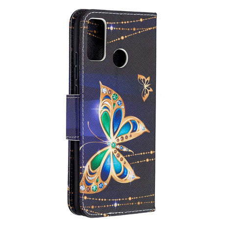 Huawei Honor 9x Lite Wallet Case Gold Fjärilar