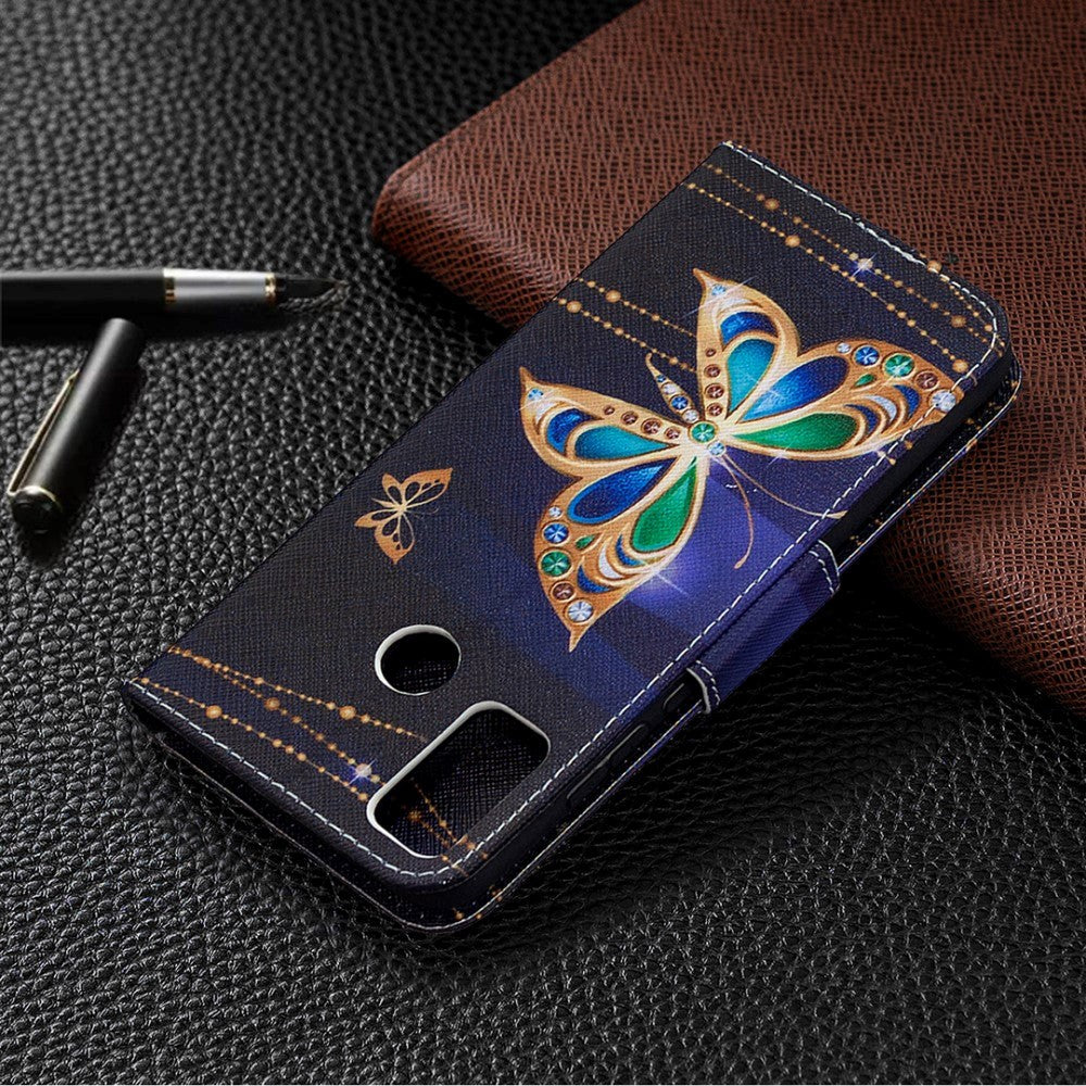 Huawei Honor 9x Lite Wallet Case Gold Fjärilar