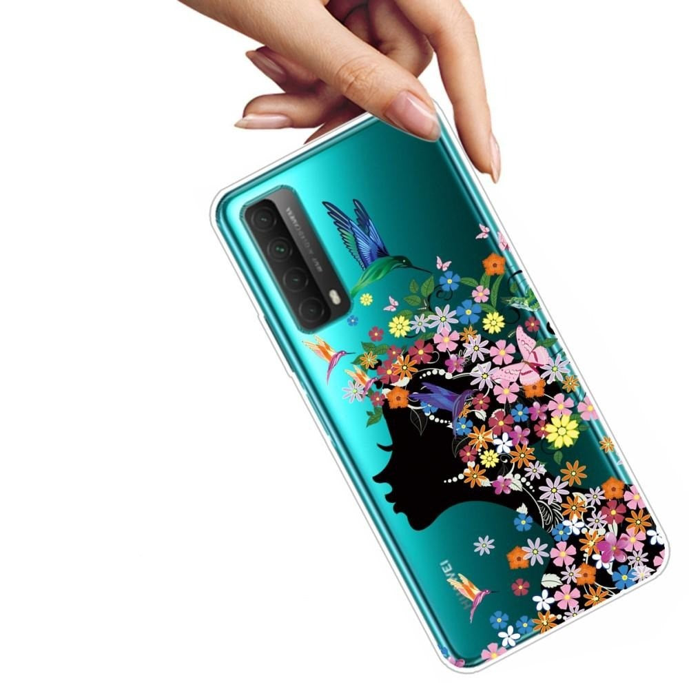 Huawei P Smart (2021) Transparent plastskal m. Blomflicka