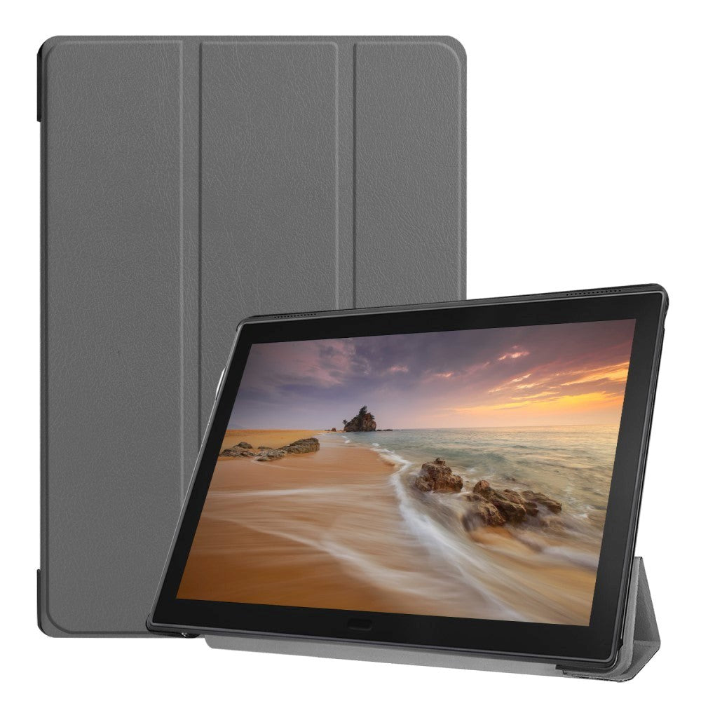 Lenovo Tab E10 Läderfodral m. Tri-Fold stativ - grå