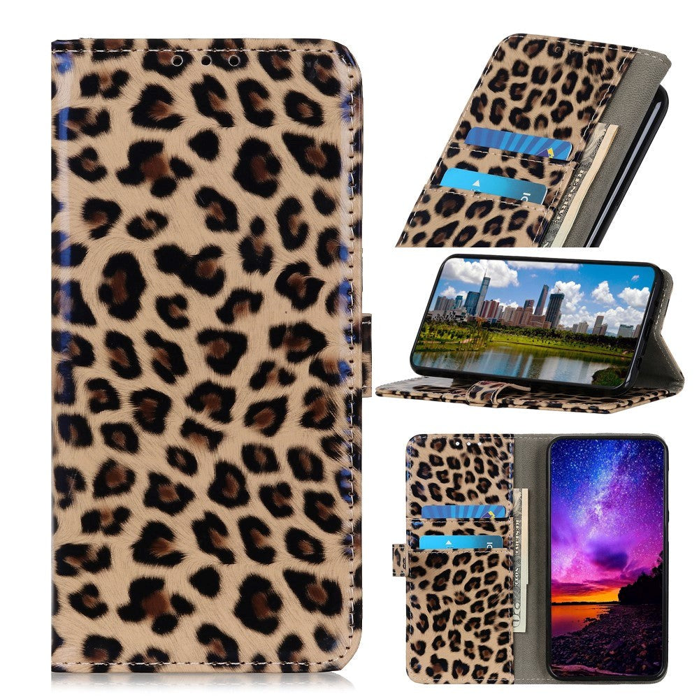 Motorola Moto E6 Plus Leopard Wallet Case Brown Brown