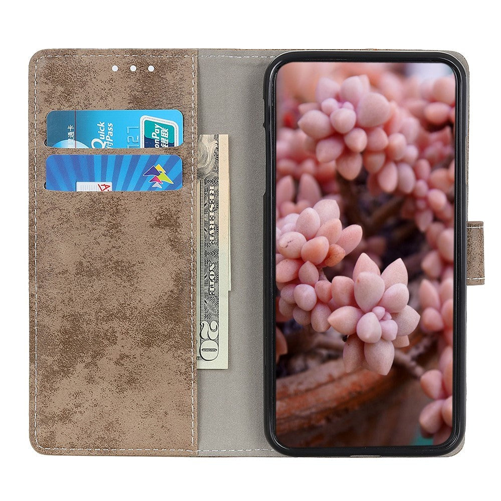 Motorola Moto E6 Plus Vintage Leather Wallet Case Brown Brown