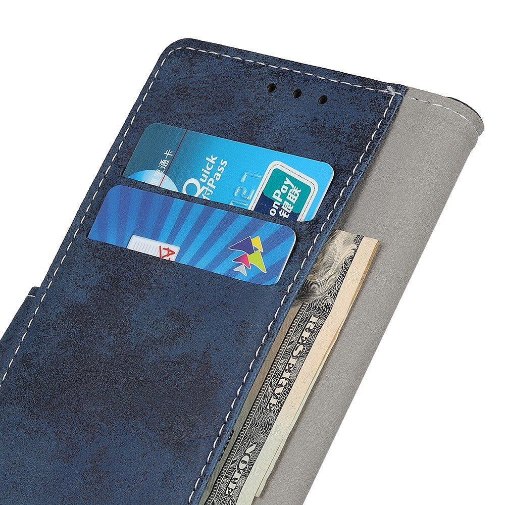 Motorola Moto E6 Plus Vintage Leather Wallet Case Dark Blue