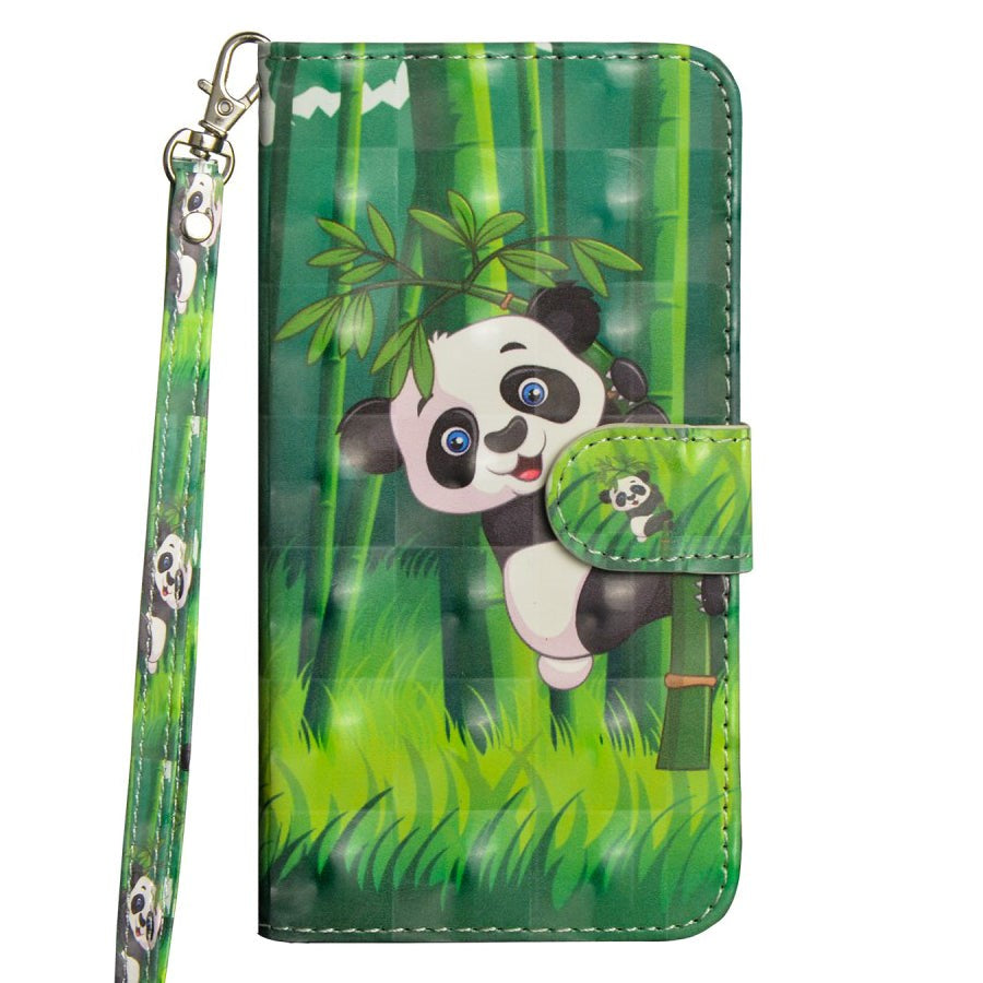 Huawei P40 Lite E Ljus Spot Leather Wallet Case & Strap - Panda