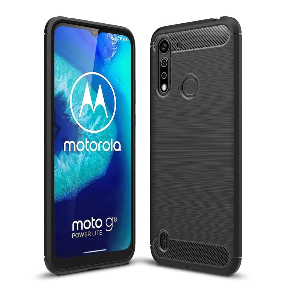 Motorola Moto G8 Power Lite borstat kolfiber flexibel plastskal - Svart