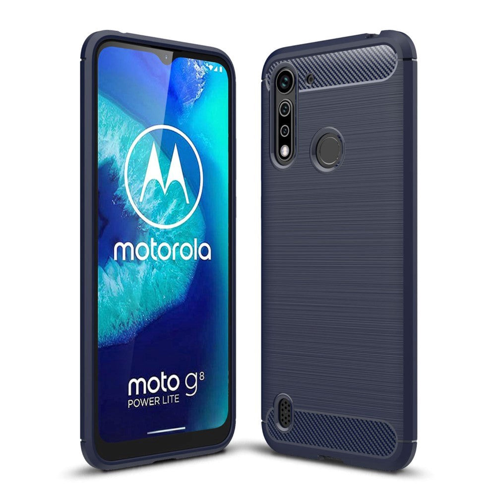 Motorola Moto G8 Power Lite Borstad kolfiber Flexibel plastskal - Mörkblå