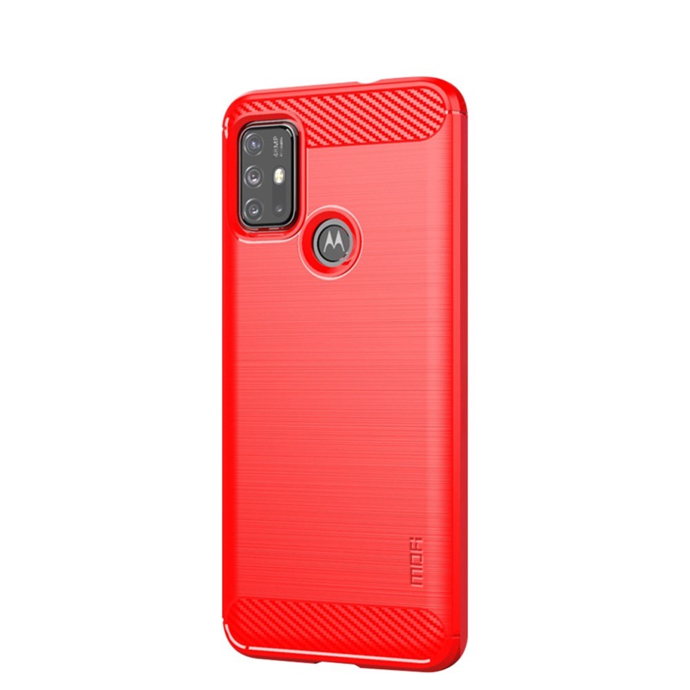 Motorola Moto G10 / G20 / G30 Mofi Brushed Kolfiber Flexibel Plast Skal - Röd