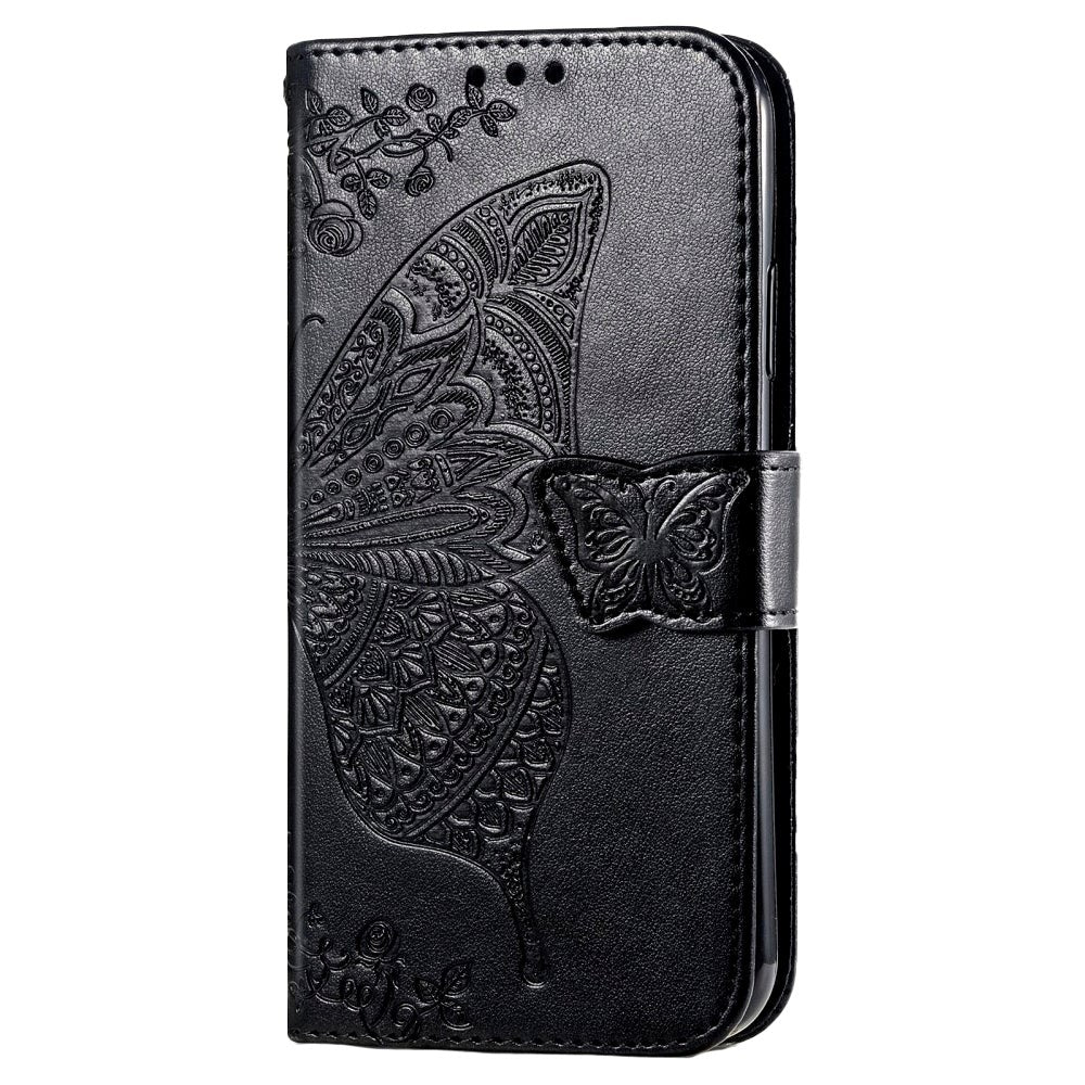 Motorola Moto E7 Power / E7i Power Leather Wallet Case - Butterfly - Svart