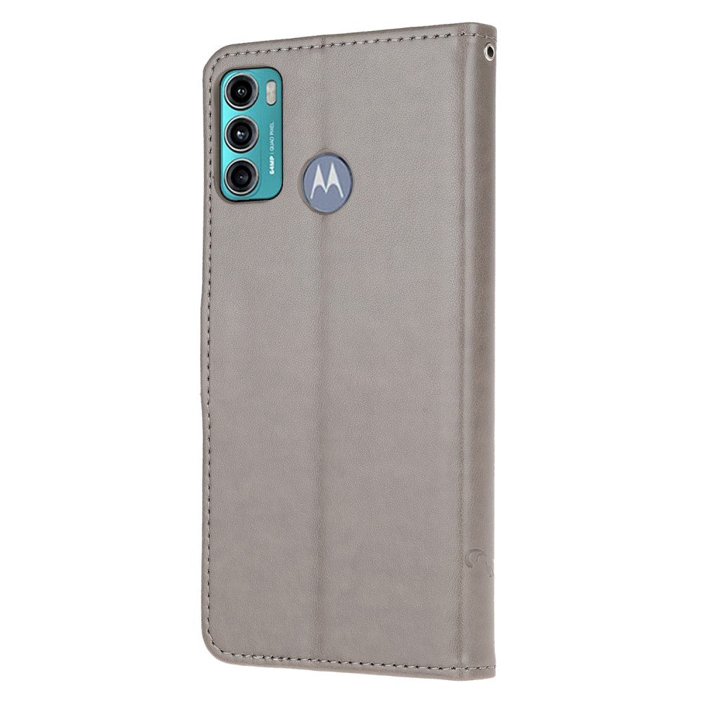 Motorola Moto G60-fodral med plånbok - Blommor & fjärilar - Grå