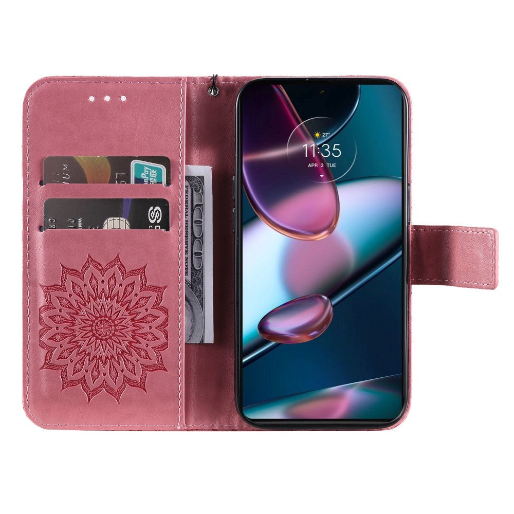 Motorola Edge 30 Pro Läderfodral med Plånbok och Rem - Mandala Print - Rosa